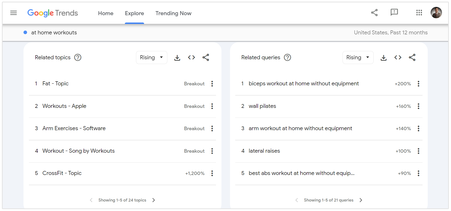 Heimtraining Google Trends